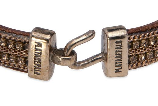 WB473X Pulsera PLATA DE PALO de cuero con pasamanería marrón colección Jasira