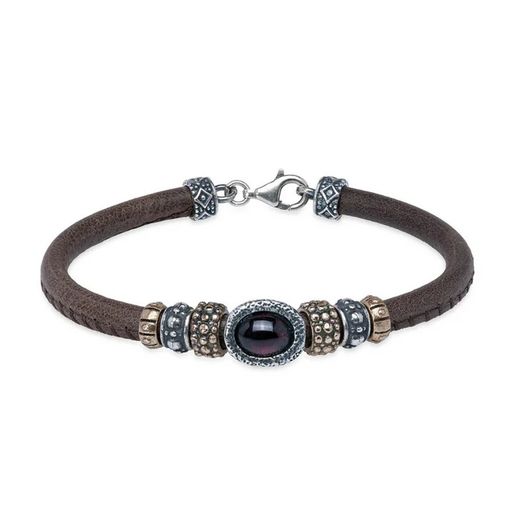 WB487X Pulsera Rita PLATA DE PALO de mujer detalles en plata bronce y piedra oval granate