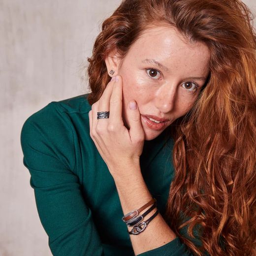 WB520X Pulsera Guadalupe PLATA DE PALO de cuero y plata 925 cierre de mosquetón