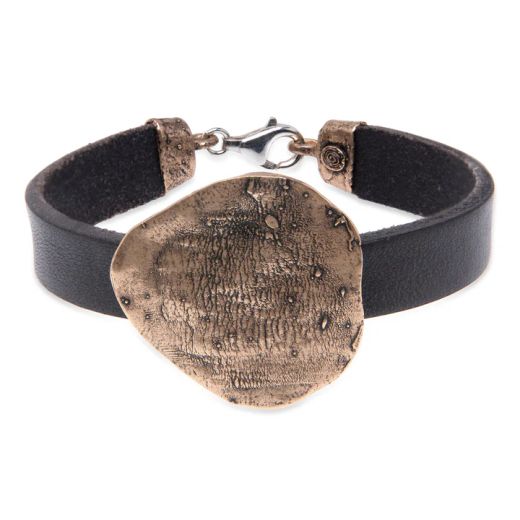WB548X Pulsera PLATA DE PALO decorativa de cuero mujer Zenchi con centro de bronce