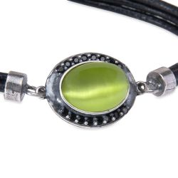 WB564X Pulsera PLATA DE PALO Mujer de cuero Sei con plata 925 y piedra verde
