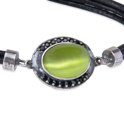 WB564X Pulsera PLATA DE PALO Mujer de cuero Sei con plata 925 y piedra verde