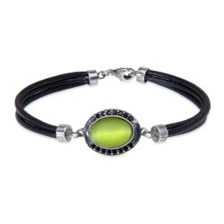 WB564X Pulsera PLATA DE PALO Mujer de cuero Sei con plata 925 y piedra verde