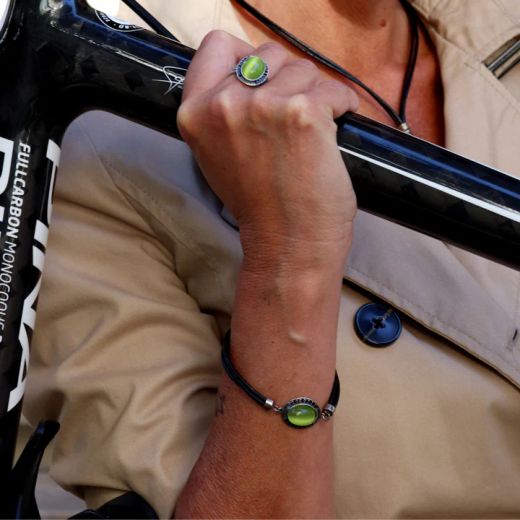 WB564X Pulsera PLATA DE PALO Mujer de cuero Sei con plata 925 y piedra verde