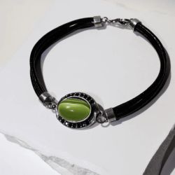 WB564X Pulsera PLATA DE PALO Mujer de cuero Sei con plata 925 y piedra verde