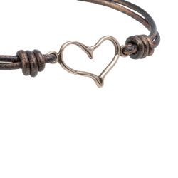 WB577X Pulsera PLATA DE PALO corazón de Mujer de Bronce y Cuero