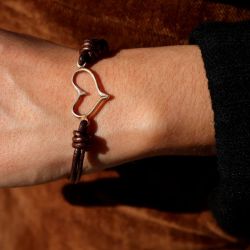 WB577X Pulsera PLATA DE PALO corazón de Mujer de Bronce y Cuero