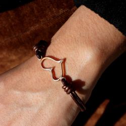 WB577X Pulsera PLATA DE PALO corazón de Mujer de Bronce y Cuero