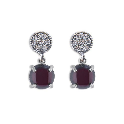 WE169X Pendientes PLATA DE PALO modelo Gran para mujer deslumbrantes con circonitas y granate natural