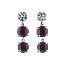 WE170X Pendientes Plata de Palo modelo Musa para mujer de bronce chapado en Plata de 10 micras con 7 circonitas blancas y combinados con 2 granates naturales