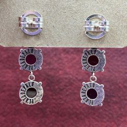 WE170X Pendientes Plata de Palo modelo Musa para mujer de bronce chapado en Plata de 10 micras con 7 circonitas blancas y combinados con 2 granates naturales