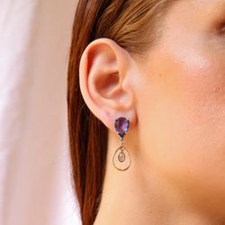 WE198X Pendientes Plata de Palo mujer con turmalina facetada, plata de ley 925 y bronce colección Dima