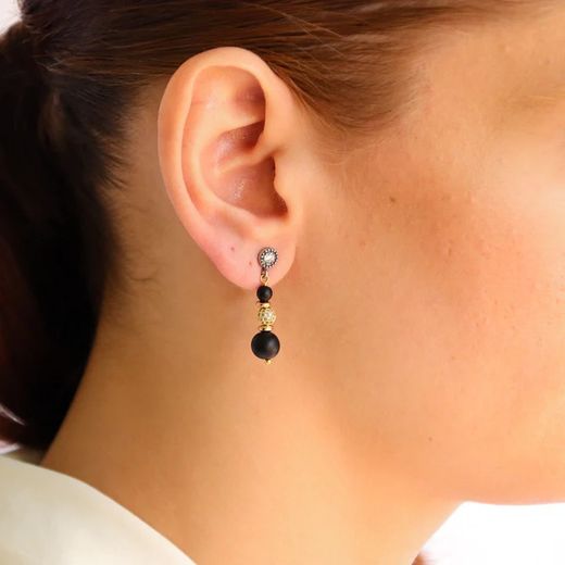 WE199N Pendientes Plata de Palo para mujer de bronce, ónix y circonitas modelo Zaira