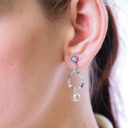 WE200C Pendientes lujosos de PLATA DE PALO mujer de plata 925 con piedras naturales azules estilosos