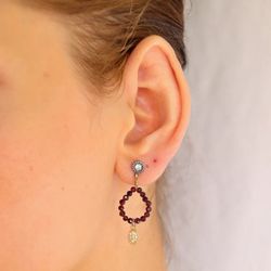 WE200G Pendientes Plata de Palo mujer de plata con piedras naturales granates elegantes y refinados