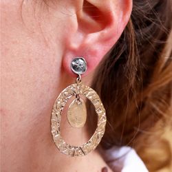 WE233X Pendientes Quiram Plata de Palo mujer de bronce y plata con cierre de presión