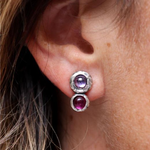 WE264X Pendientes PLATA DE PALO Mujer modelo Kage de plata 925 con rubí y amatista