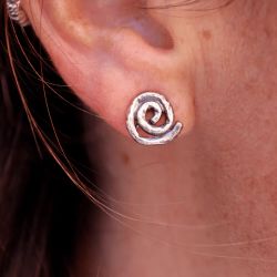 WE266X Pendientes PLATA DE PALO mujer con espiral redondeado de plata 925
