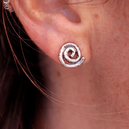 WE266X Pendientes PLATA DE PALO mujer con espiral redondeado de plata 925
