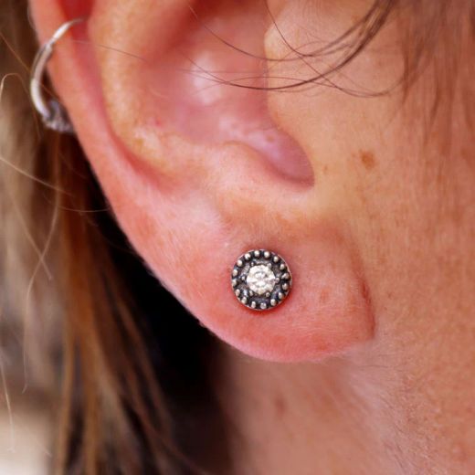 WE276X Pendientes PLATA DE PALO de Mujer Tsuyu circulares de plata 925 y circonita blanca