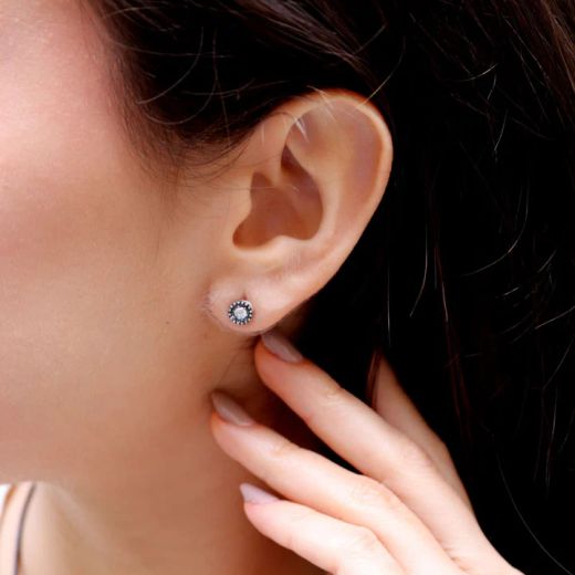 WE276X Pendientes PLATA DE PALO de Mujer Tsuyu circulares de plata 925 y circonita blanca