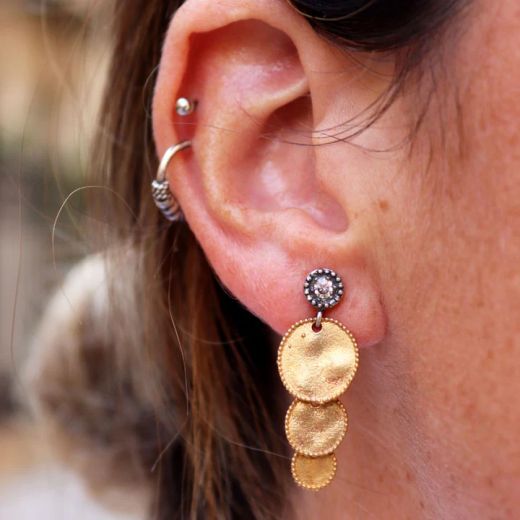 WE277X Pendientes PLATA DE PALO Mujer Hoshikuzu con medallas de bronce en cascada