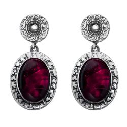 WE278X Pendientes PLATA DE PALO Mujer Kurai de plata 925 y piedra granate rojo vino