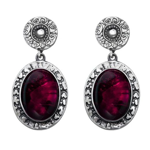 WE278X Pendientes PLATA DE PALO Mujer Kurai de plata 925 y piedra granate rojo vino