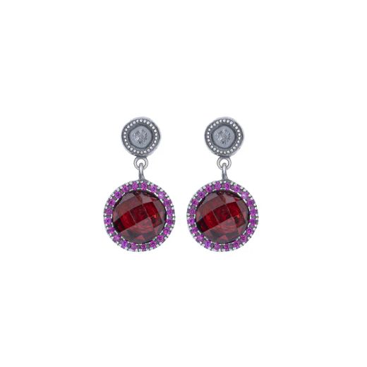 WE285X Pendientes Plata de Palo de Mujer Sienna de Plata 925 con circonitas granate