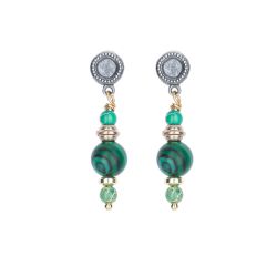 Pendientes PLATA DE PALO de mujer WE296X de plata, malaquita y bronce