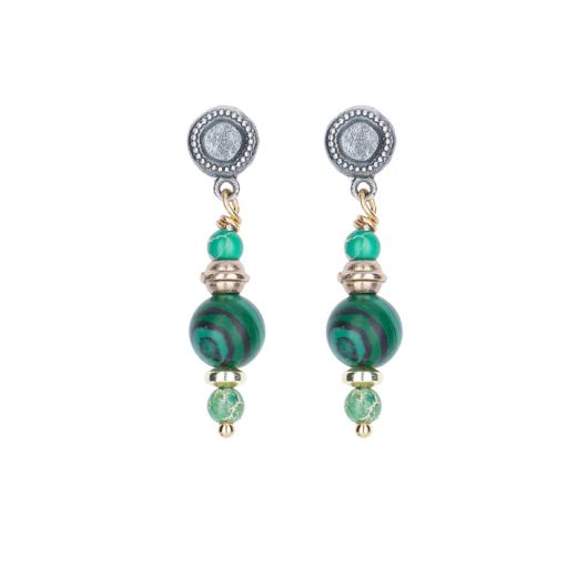 Pendientes PLATA DE PALO de mujer WE296X de plata, malaquita y bronce