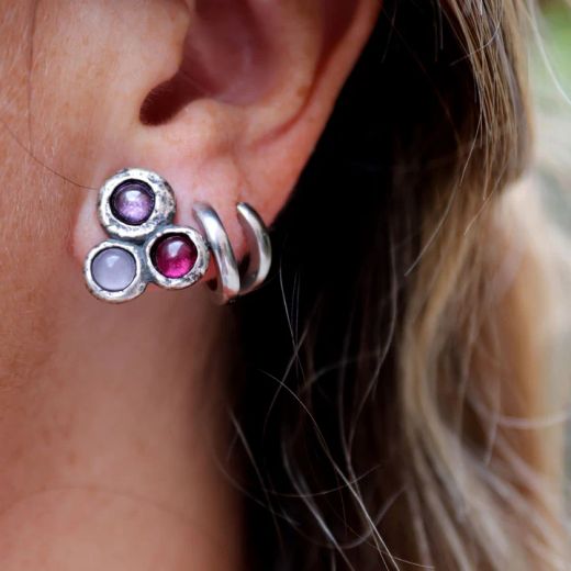 WE263X Pendientes Plata de Palo Mujer Satori de plata 925 con rubí, rosa, y amatista muy elegantes