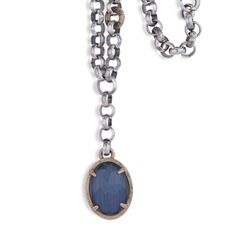 WN128X Collar PLATA DE PALO cadena con cuarzo azul