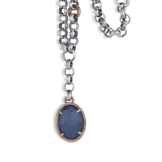 WN128X Collar PLATA DE PALO cadena con cuarzo azul
