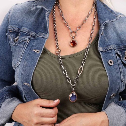 WN131X Collar PLATA DE PALO mujer de cuarzo azul y cuarzo citrino