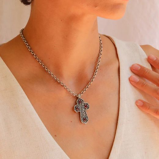 WN191X Collar PLATA DE PALO de mujer modelo Aura adornada con cuatro cristales de granate natural