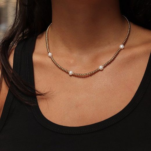 WN197X Collar Plata de Palo modelo Elvire de perlas para mujer estilo minimalista