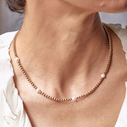 WN197X Collar Plata de Palo modelo Elvire de perlas para mujer estilo minimalista