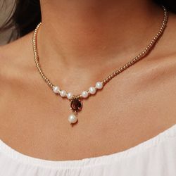 WN198X Collar Plata de Palo modelo Freyde de perlas para mujer