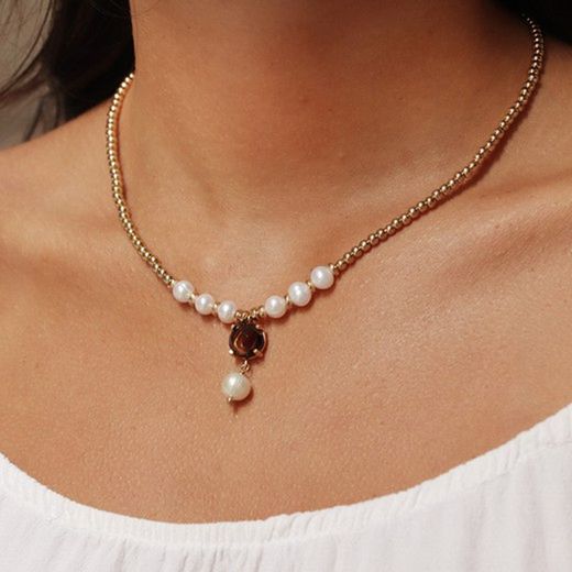 WN198X Collar Plata de Palo modelo Freyde de perlas para mujer