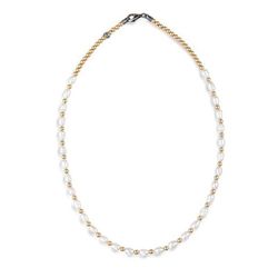 WN199X Collar PLATA DE PALO Halina de perlas para mujer y bolas de hematites doradas