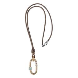 WN211X Collar Plata de Palo mujer de cuero con circonitas blancas y cabujón color calcedonia