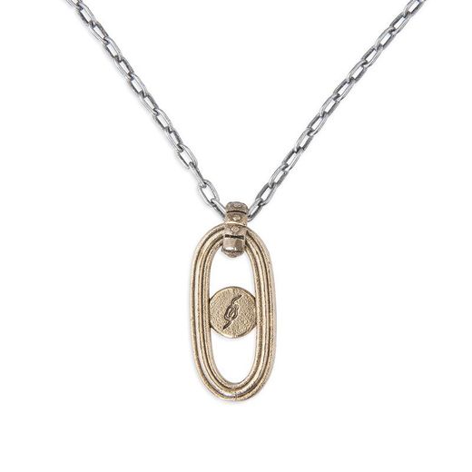 WN213X Collar PLATA DE PALO de mujer cadena chapada en plata de 1ª ley de 10 micras con eslabón en bronce y cabujón en color rosa
