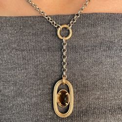 WN216X Collar PLATA DE PALO de mujer que destaca por su eslabón colgante en bronce y cuarzo fumé facetado