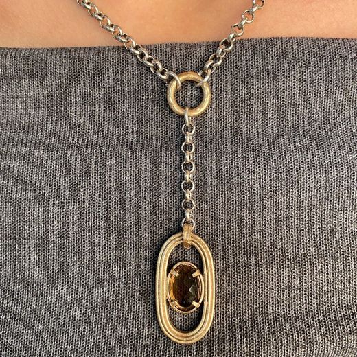 WN216X Collar PLATA DE PALO de mujer que destaca por su eslabón colgante en bronce y cuarzo fumé facetado