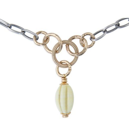 WN219X Collar PLATA DE PALO de mujer modelo Camil en plata de ley 925 con cristal color marfil