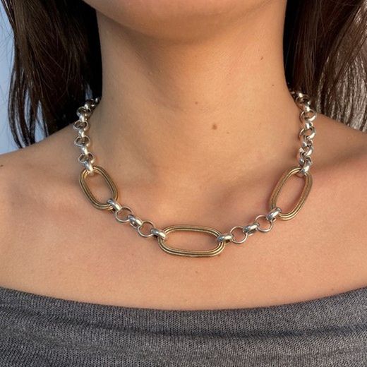 WN222X Collar Plata de Palo colección Samon para mujer en plata de 1ª ley con eslabones intercalados de bronce