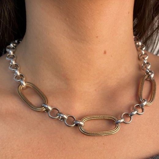 WN222X Collar Plata de Palo colección Samon para mujer en plata de 1ª ley con eslabones intercalados de bronce