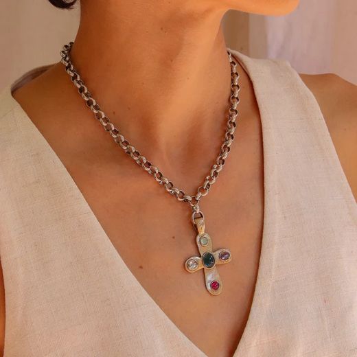 WN228X Collar cruz Plata de Palo chapado en plata de ley 925 colección Osalia elegancia y distinción