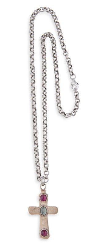 WN229X Collar PLATA DE PALO motivo cruz chapado en plata de ley 925 modelo Coralia